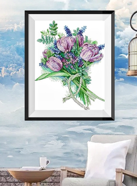 2023新款郁金香与含羞草十字绣棉线套件植物花卉图案客厅卧室挂画