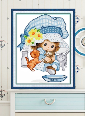 可爱大脸娃娃新款十字绣棉线套件卡通动漫图案客厅儿童卧室装饰画