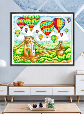 新款风景系列大桥上的热气球印花十字绣棉自线绣客厅卧室餐厅挂画