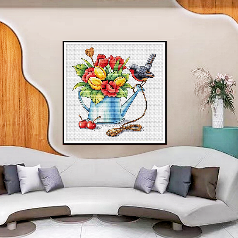 新款印花十字绣棉线刺绣套件植物花卉图案春天花束客厅卧室装饰画图片