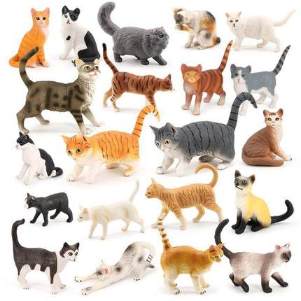 儿童认知玩具仿真动物模型宠物猫黑白猫波斯猫暹罗猫阴阳眼猫摆件