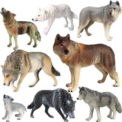 实心仿真野生动物模型森林动物狼咆哮狼白狼手办摆件儿童认知玩具