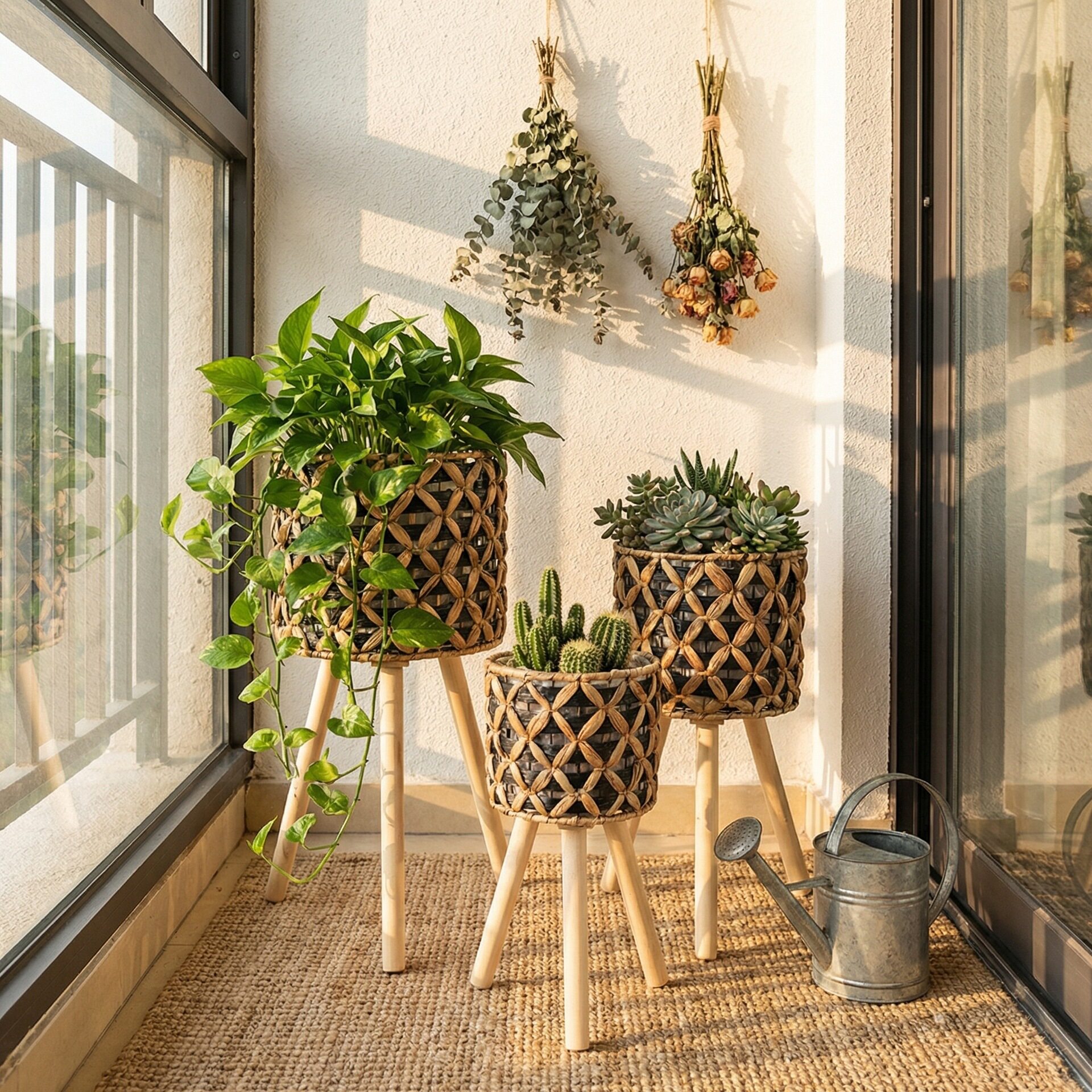 手工实木轻奢落地高脚花盆架