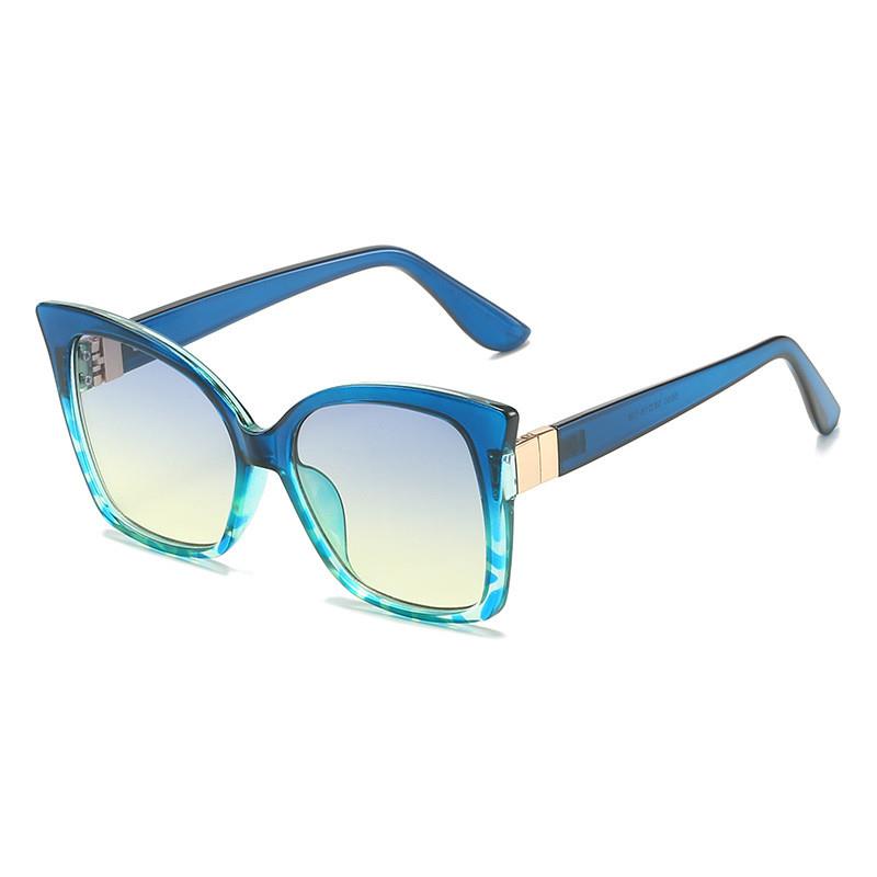 新款欧美跨境猫眼大框太阳镜复古街拍女士墨镜个性双色摩登PC眼镜