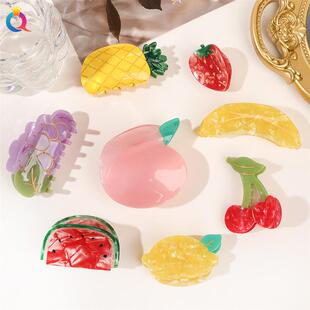 奇阅跨境新款醋酸水果发夹后脑勺盘发醋酸抓夹简约鲨鱼夹发饰