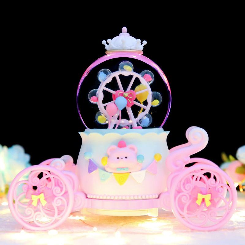 摩天轮马车旋转水晶球八音盒飘雪女孩生日礼物儿童音乐摆件小夜灯