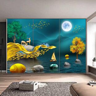 横版石来运转贴画整张自粘装饰客厅墙贴卧室木门衣柜玻璃移门贴纸