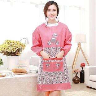 简约格子冬季加肥加大桃皮绒长袖罩衣自行车厨房防尘围裙工厂