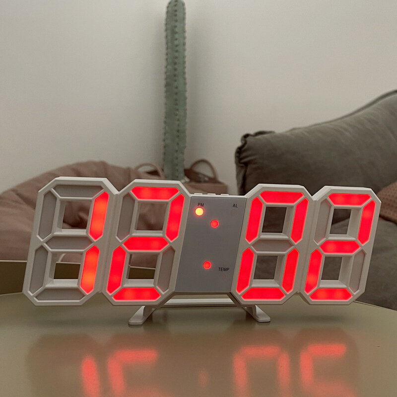 跨境热销3D数字闹钟clock创意智能感光LED壁挂钟韩版学生电子闹钟
