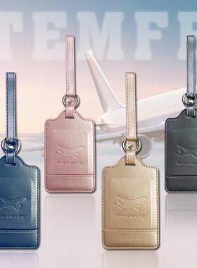 现货pu皮革行李牌压印飞机加长五金带子手工跨境旅行标签行李牌
