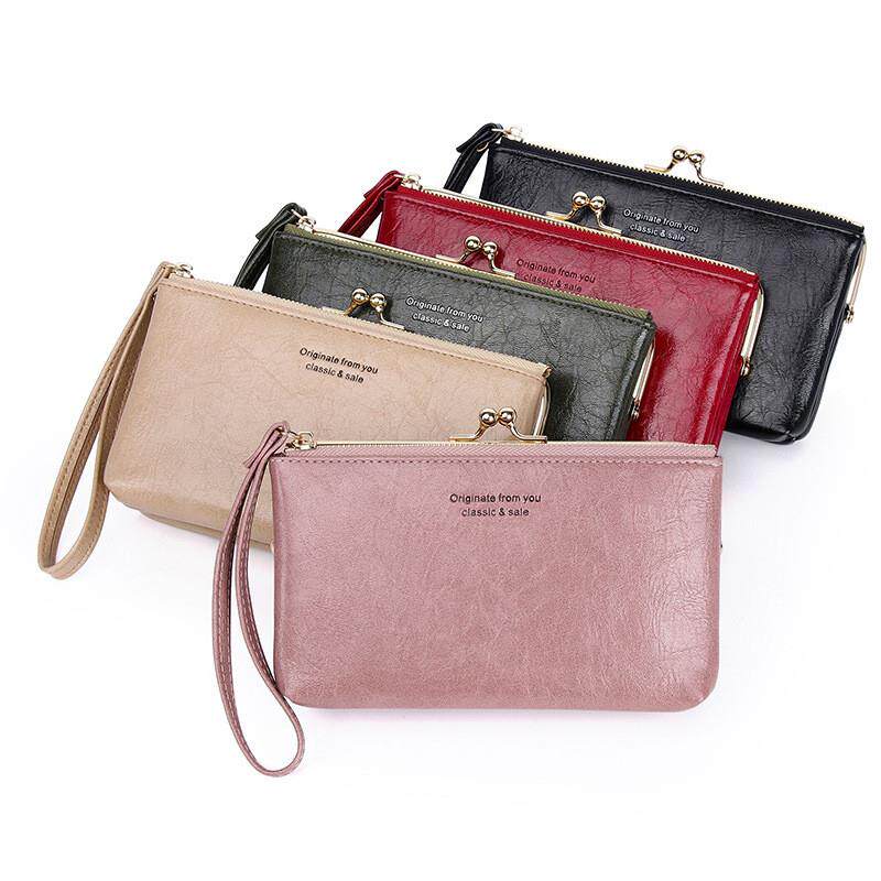 速卖通简约百搭女士手提零钱包大容量长款拉链手机包薄款手挽钱夹