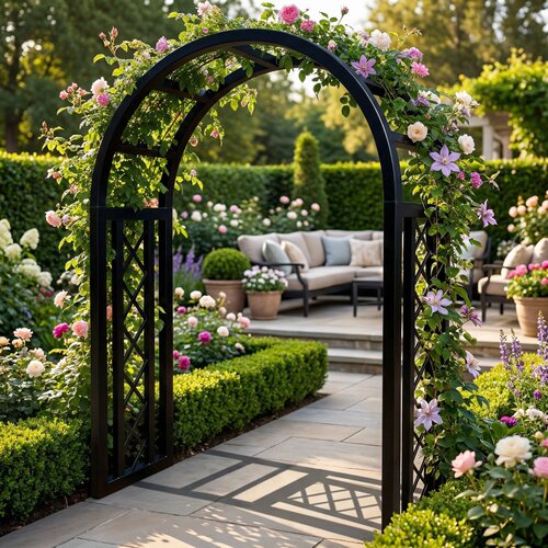 庭院铁艺拱形30mm方管爬藤架