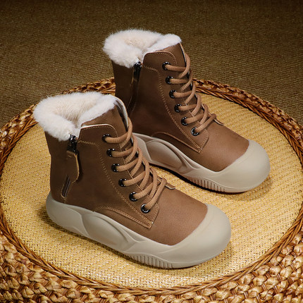 冬天鞋子女2025新款冬季短靴加绒棉鞋大码女鞋41兔毛真皮雪地靴43