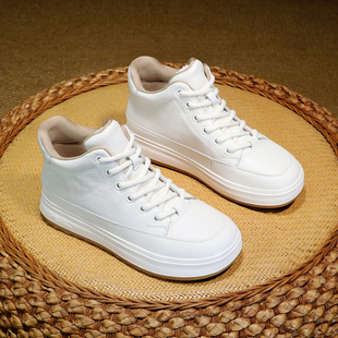 头层牛皮小白鞋女2025新款秋冬加绒高帮鞋子真皮百搭休闲软底板鞋