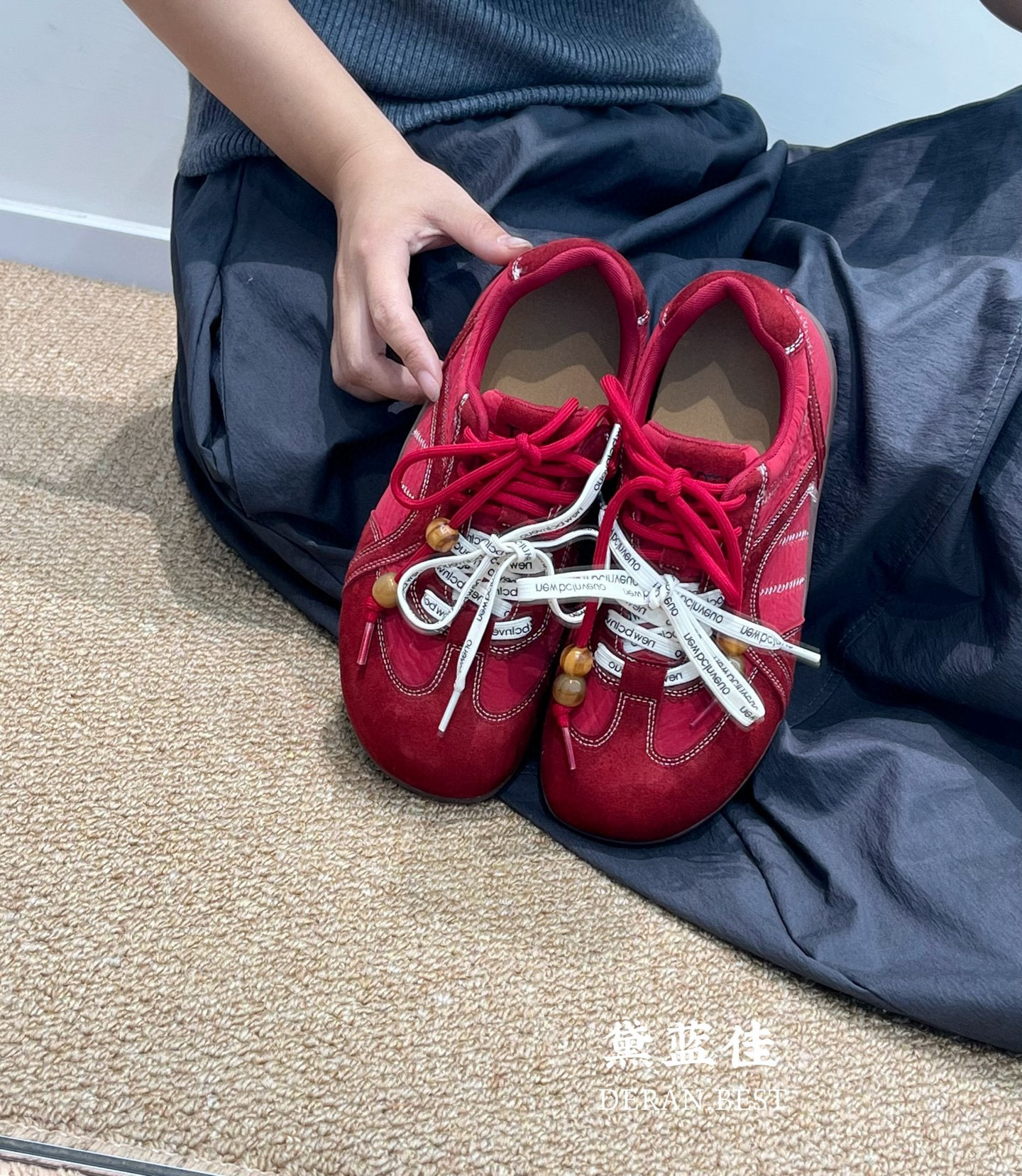 。黛蓝佳33-18真皮德训鞋女2025款厚底拼色休闲软底运动鞋阿甘鞋