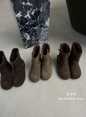 。EOS25300-2磨砂皮两穿加绒雪地靴女2025款保暖一脚蹬棉鞋短靴