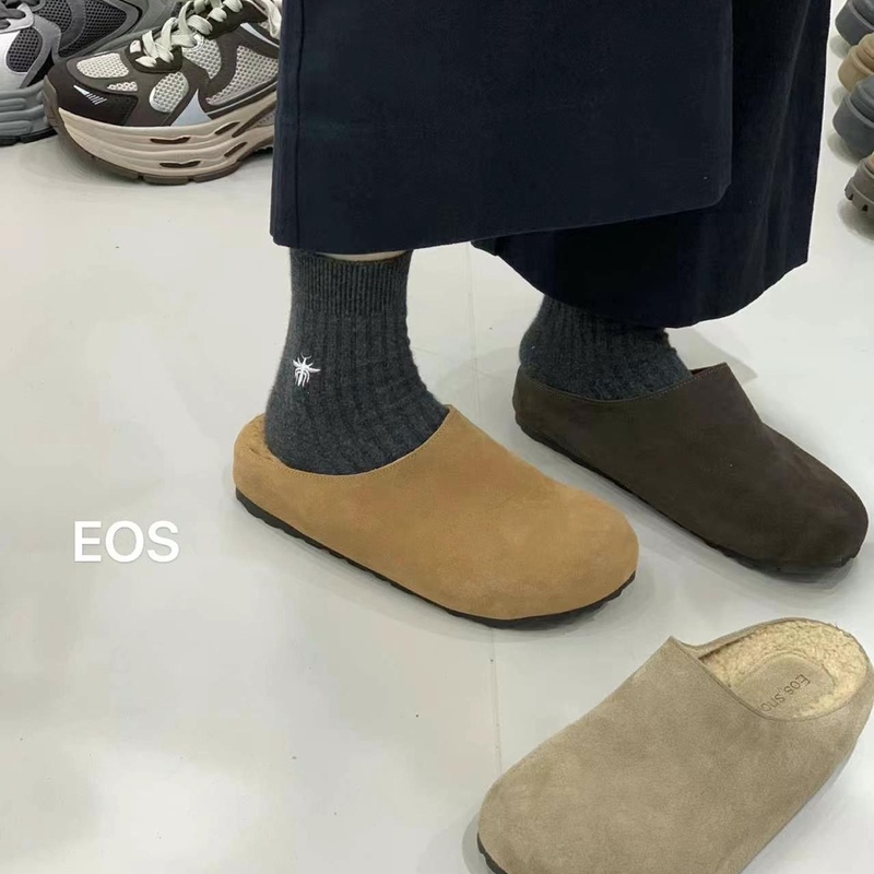 EOS女鞋懒人鞋女毛毛鞋复古厚底外穿包头真皮拖鞋058-16/0715-18
