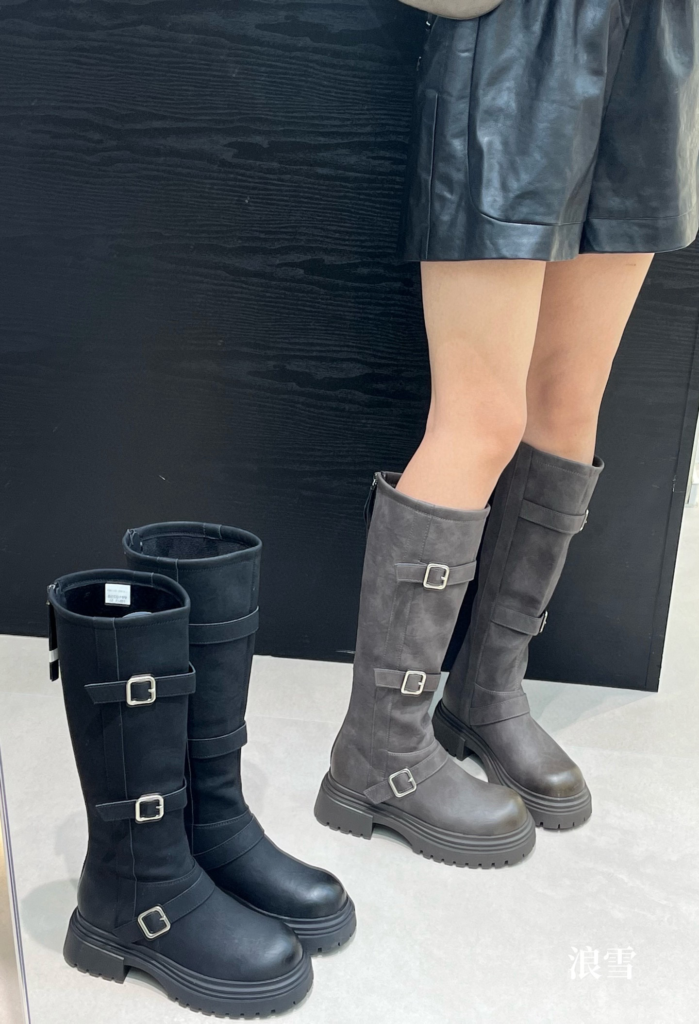 。991025新款女靴厚底休闲长靴高筒靴中跟长筒靴弹力套筒时装靴