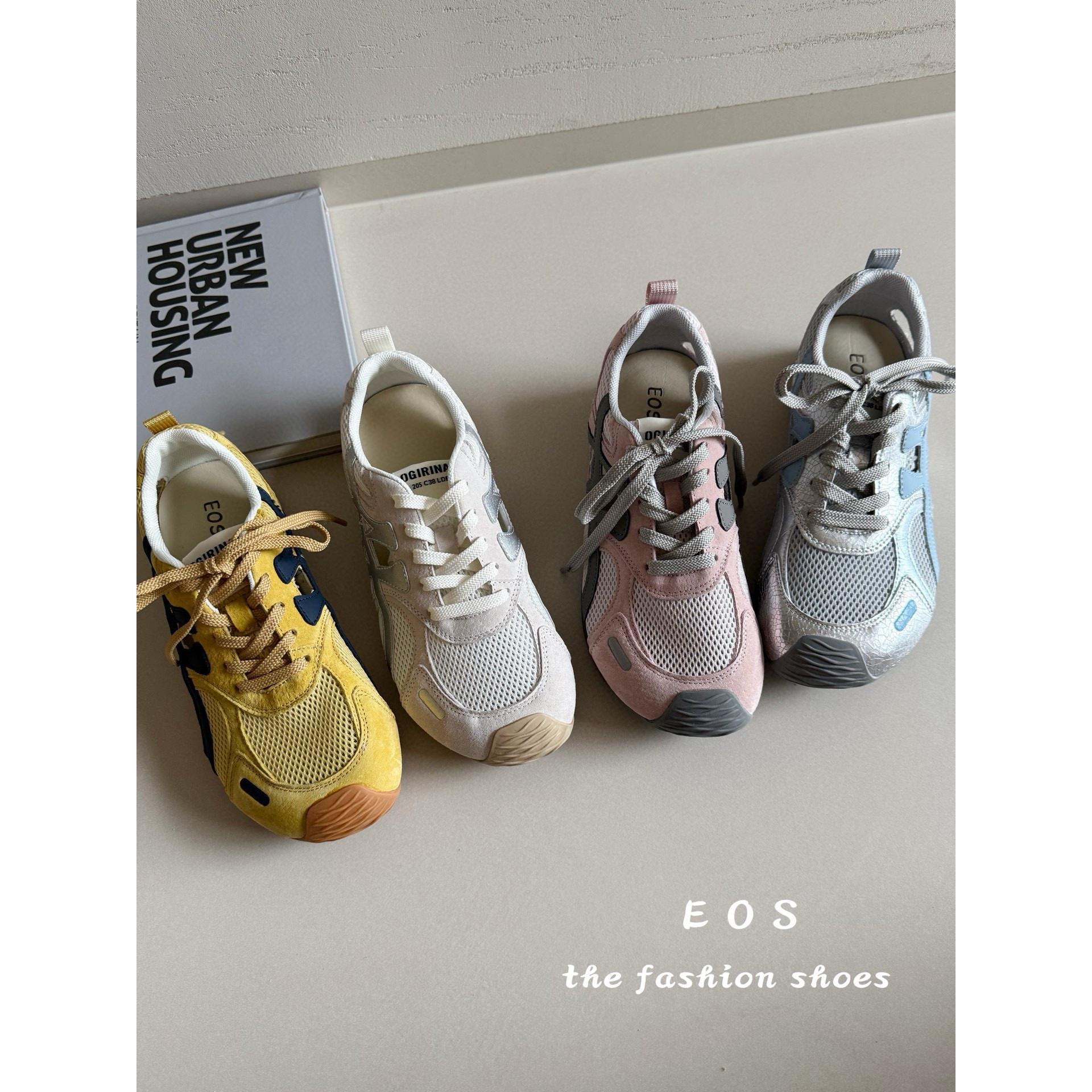 EOS2599-2休闲鞋透气网面鞋女薄款轻便阿甘鞋2025夏系带休闲镂空