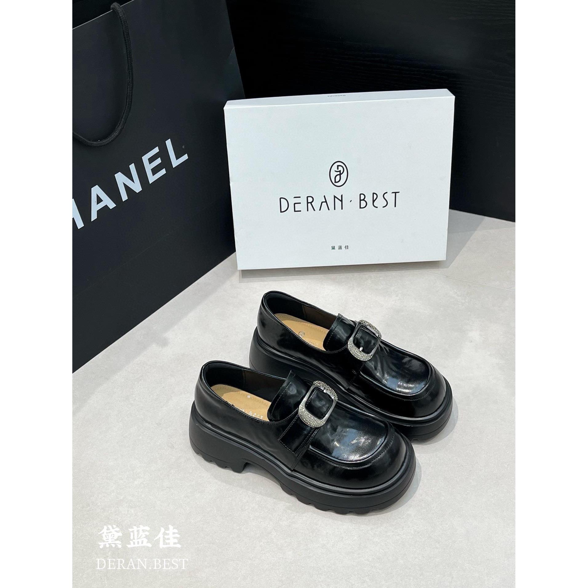 。黛蓝佳女鞋厚底小众复古黑色乐福单鞋真皮英伦风小皮鞋258-6