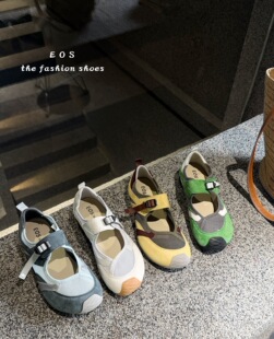 H26022-3eos女鞋2026夏网面透气一字带玛丽珍鞋女丑萌运动休闲鞋