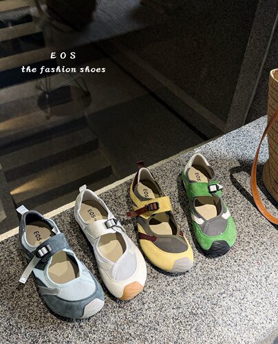 H26022-3eos女鞋2026夏网面透气一字带玛丽珍鞋女丑萌运动休闲鞋