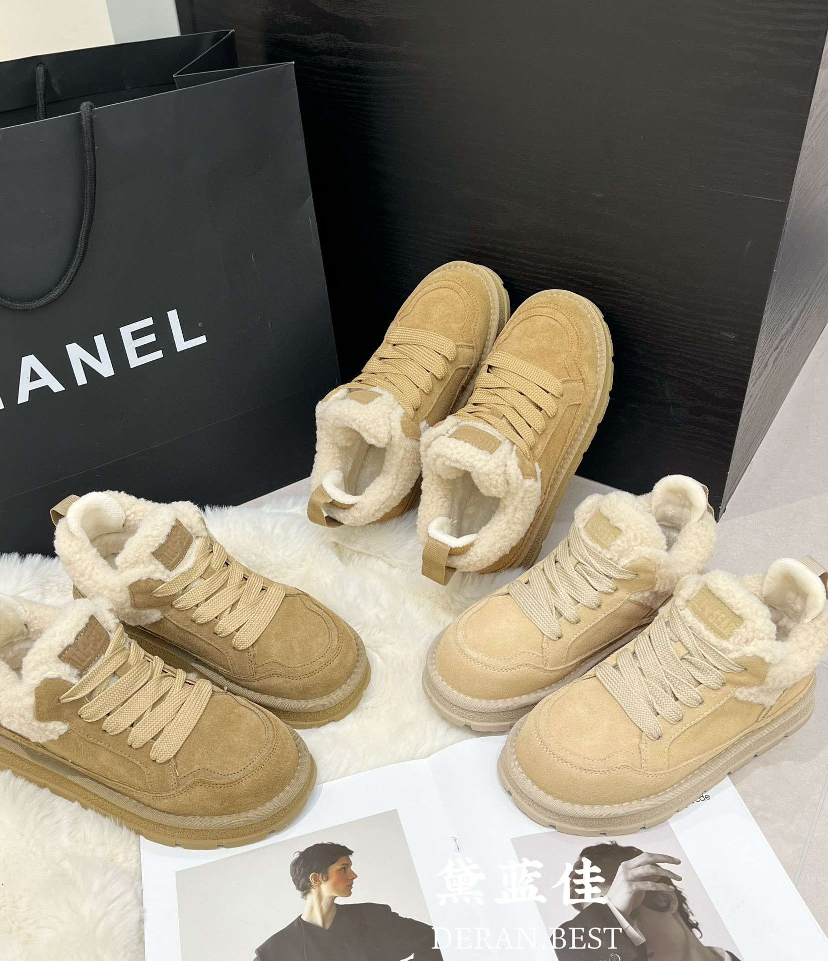 。黛蓝佳99-87雪地靴新款厚底真皮冬季加绒加厚毛毛短靴棉靴