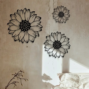 3 件金属向日葵剪影艺术壁画田园风户外墙面装饰庭院围栏铁艺挂件