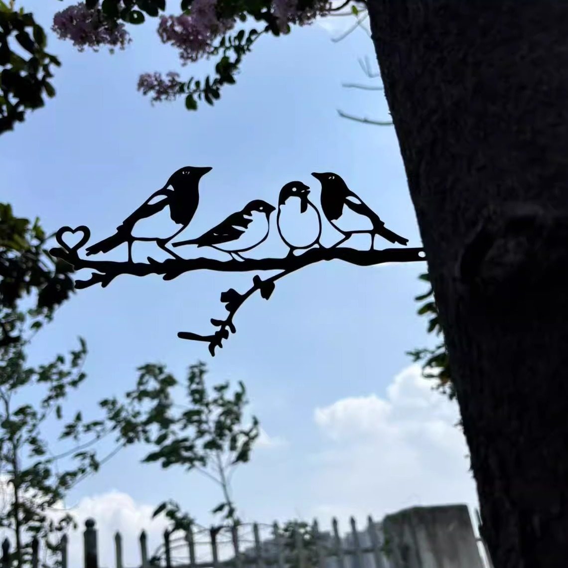 四只鸟栖息树枝剪影金属墙艺术家花园院子露台户外雕像桩装饰树插,家居饰品,户外/庭院摆件,淘宝优惠券,粉丝福利购,淘宝优惠卷