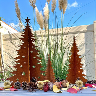 乡村风格 饰摆件景观花园展示 圣诞树雕塑生锈艺术金属剪影室内外装