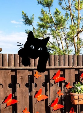 悠闲趴在篱笆偷看的金属猫咪户外探头的猫咪摆件装饰花园围栏