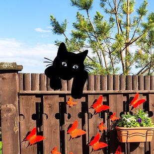 悠闲趴在篱笆偷看的金属猫咪户外探头的猫咪摆件装饰花园围栏