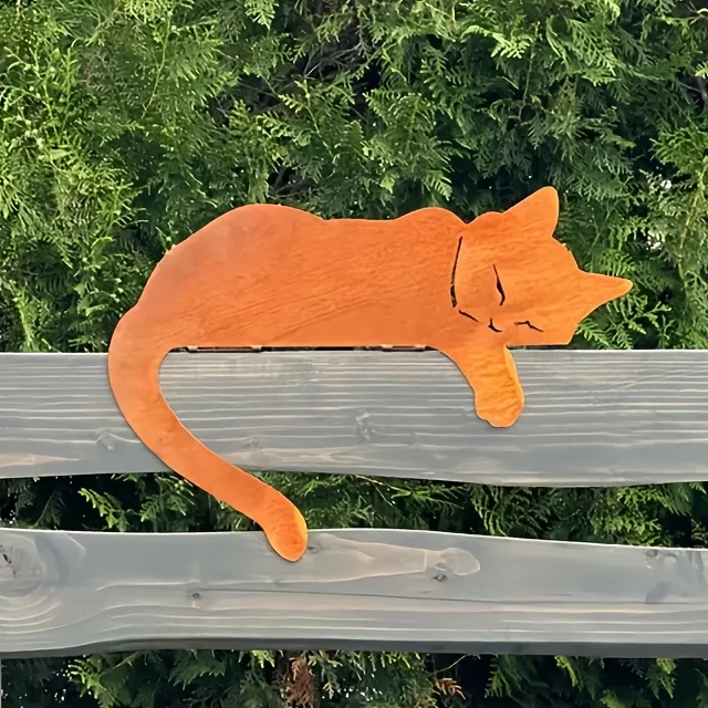 艺术金属猫睡觉轮廓花园摆件复古铁猫雕塑耐用的动物主题围栏装饰