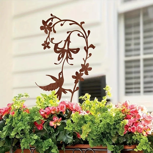 饰自然庭院装 耐用户外装 饰品 饰风格 蜂鸟与花卉金属园艺插牌艺术装