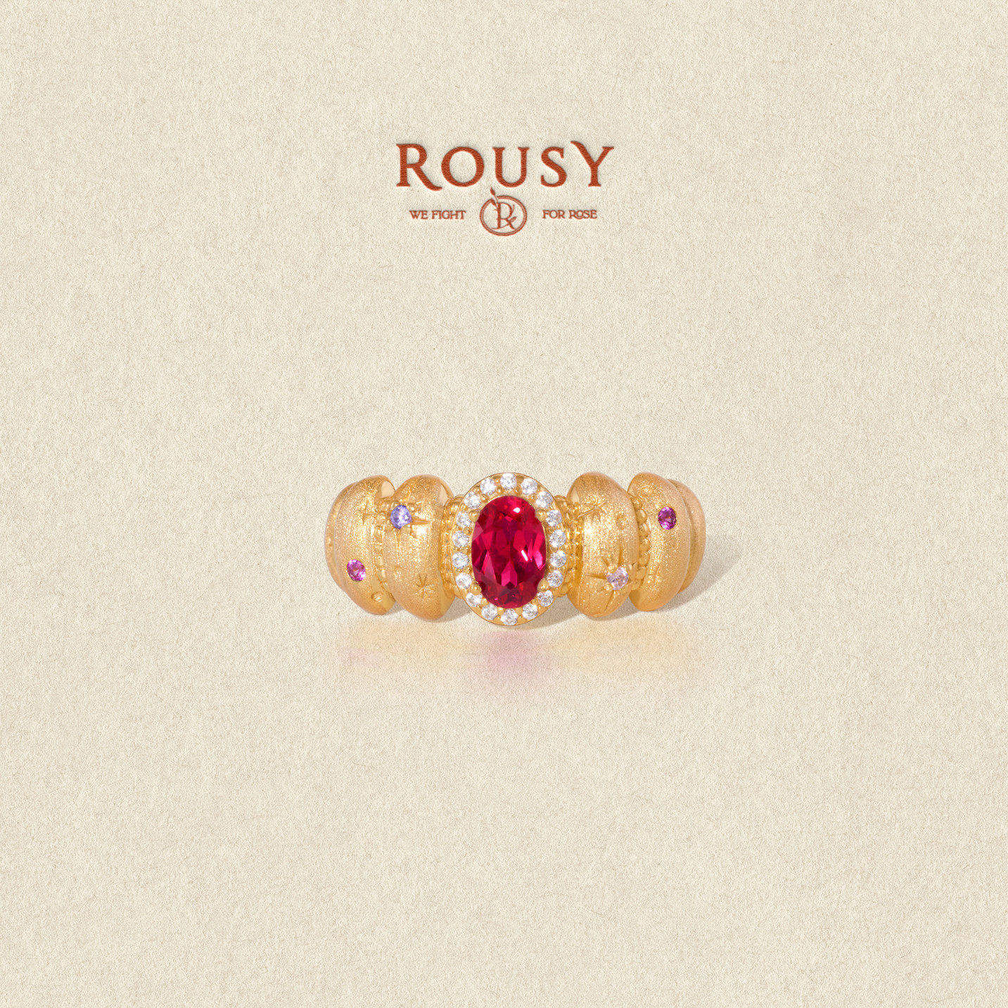 《壁炉边的夜话》复古设计感超精致宫廷拉丝培育红宝石戒指环女