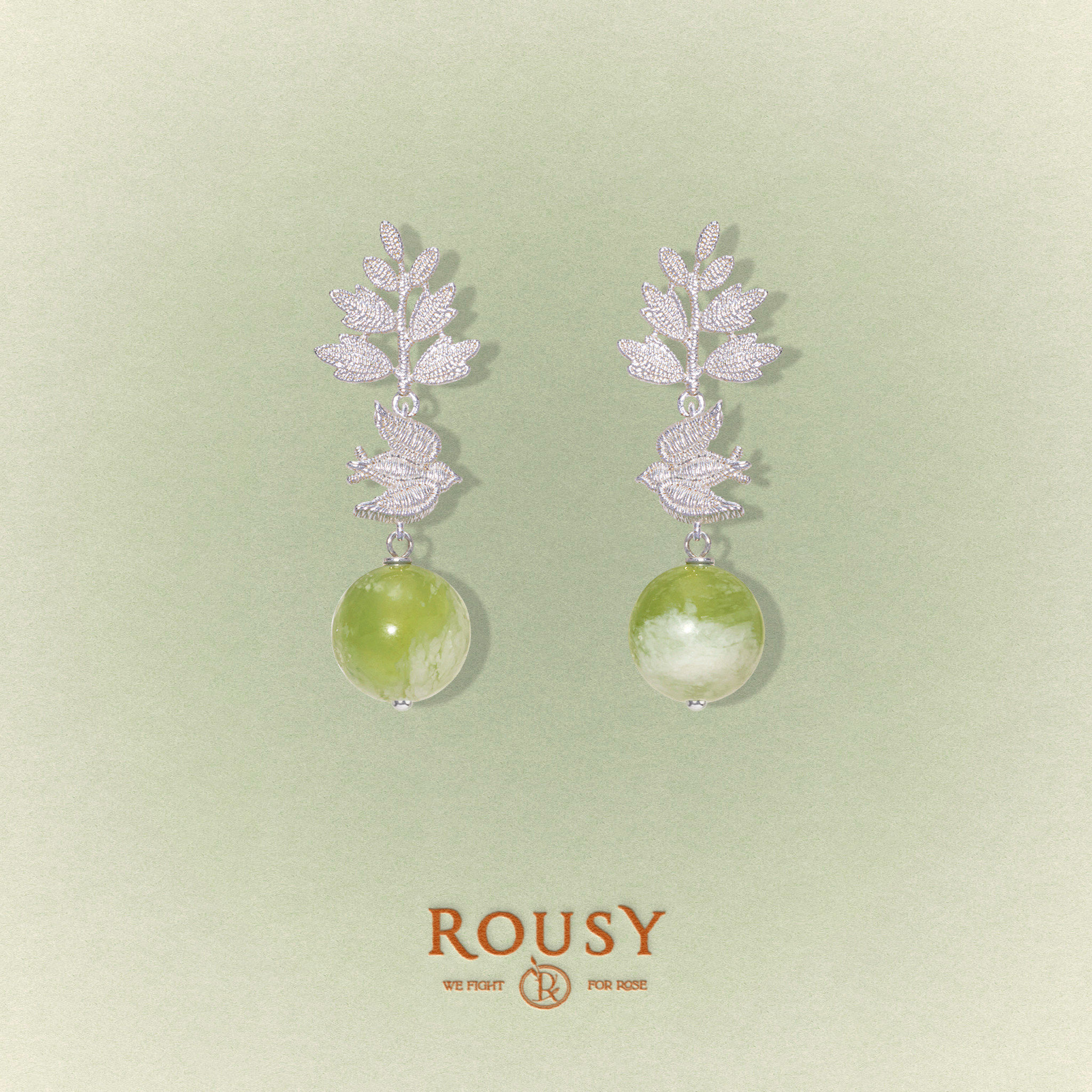 《雀跃》ROUSY复古设计感精致松弛新中式岫玉石纯银耳钉耳饰女春