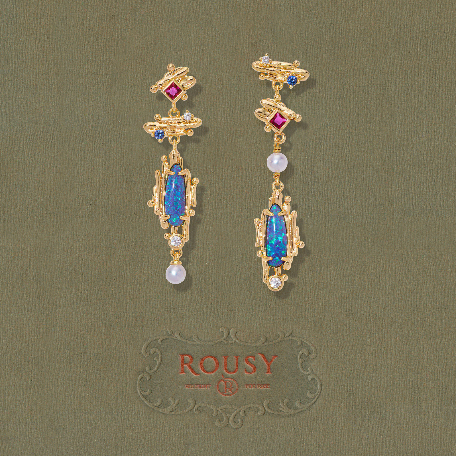 ROUSY新品《调色盘》复古设计感小众不对称绚丽天然珍珠耳钉环女