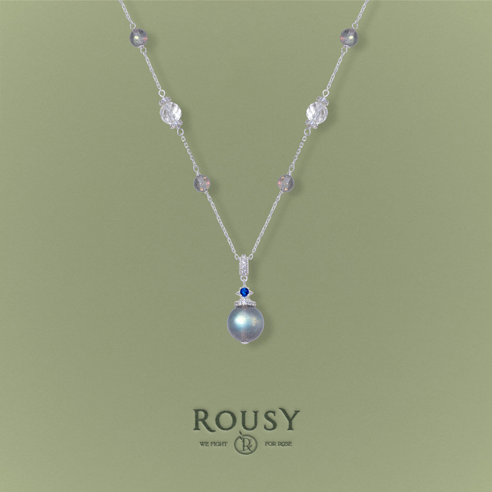 《云隙》ROUSY新品复古设计轻奢灰月光白水晶s925银满天星项链女图片