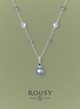 《云隙》ROUSY新品复古设计轻奢灰月光白水晶s925银满天星项链女