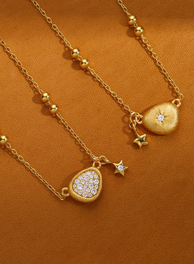 小众设计感银镀金镶钻项链