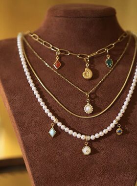 《化石》系列复古设计小众高级感气质精致珍珠纯银吊坠项链组合女