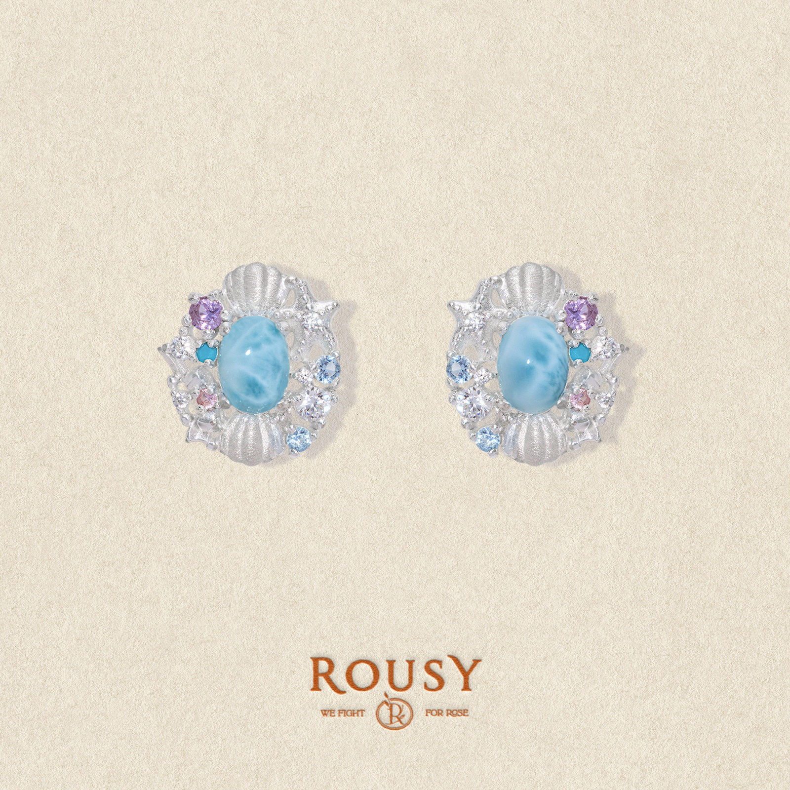 《浮光海滩》ROUSY复古设计原创高级感小众海纹石s925银耳钉女