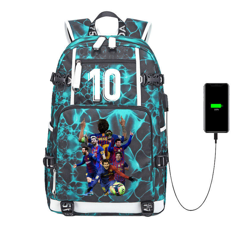 2025跨境货源 足球明星梅西印花初中学生书包大容量牛津帆布双肩