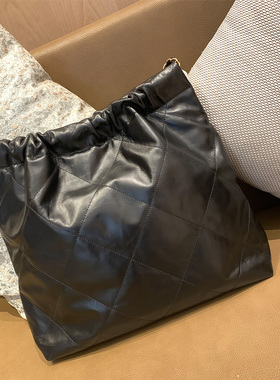 22bag中古托特包mini垃圾袋购物包 真皮菱格链条妈咪单肩斜挎包女