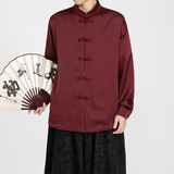 风缎面顺滑长袖唐装盘扣衬衫男士百搭新中式A100-2810-P65，男装衬衫，电商A100