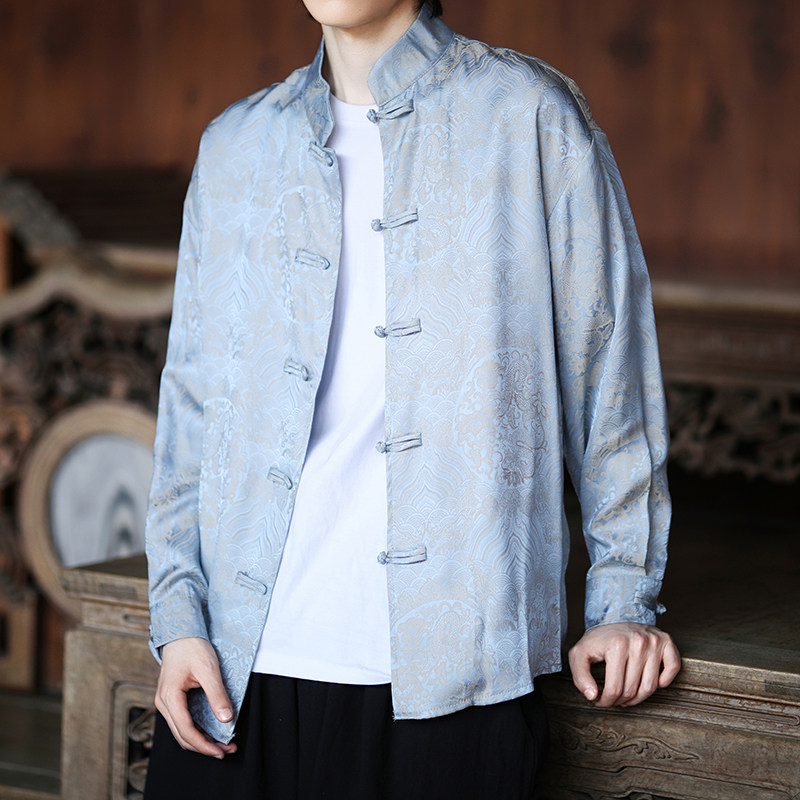 风新中式男装上衣衬衫盘扣长袖款花纹电商A100-C87-P85,男装民族服装,电商A100