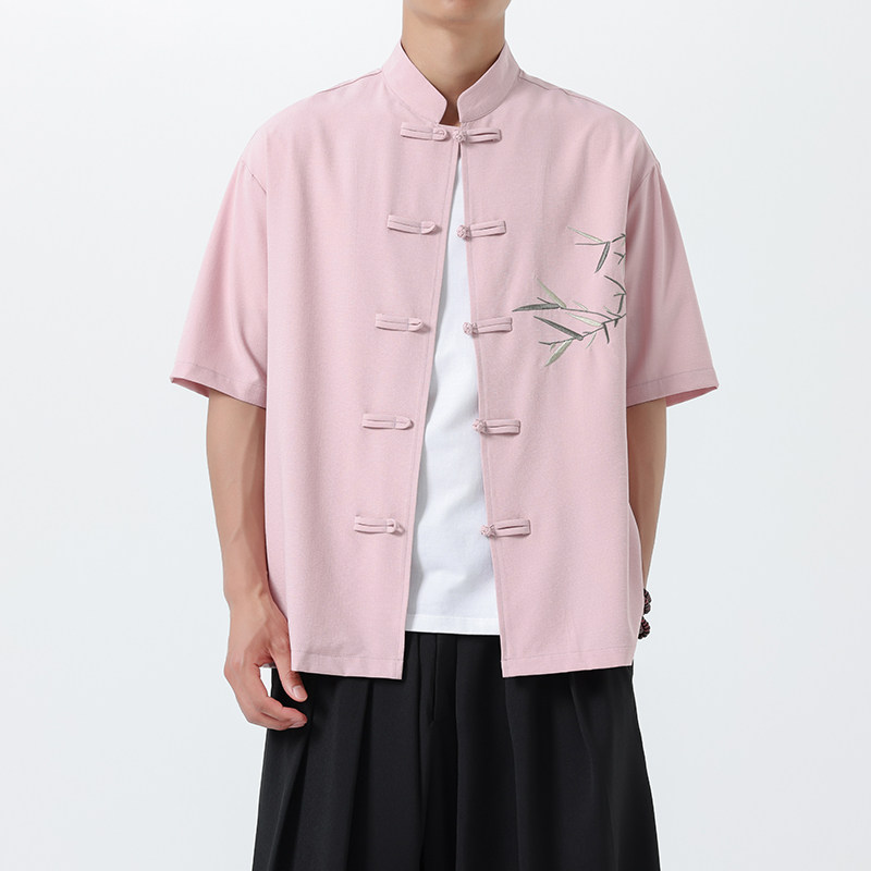 新中式唐装男风短衬衫复古刺绣汉服宽松大码电商A100-251-P65,男装民族服装,电商A100