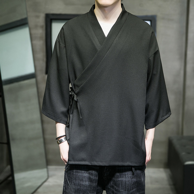 夏风日系风纯色休闲汉服开衫加大加宽加码电商A100-Y116-P55，男装民族服装，电商A100