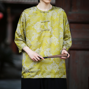 风夏季盘扣休闲短袖宽松青提花套头新中式衬衫A100-M09-p65