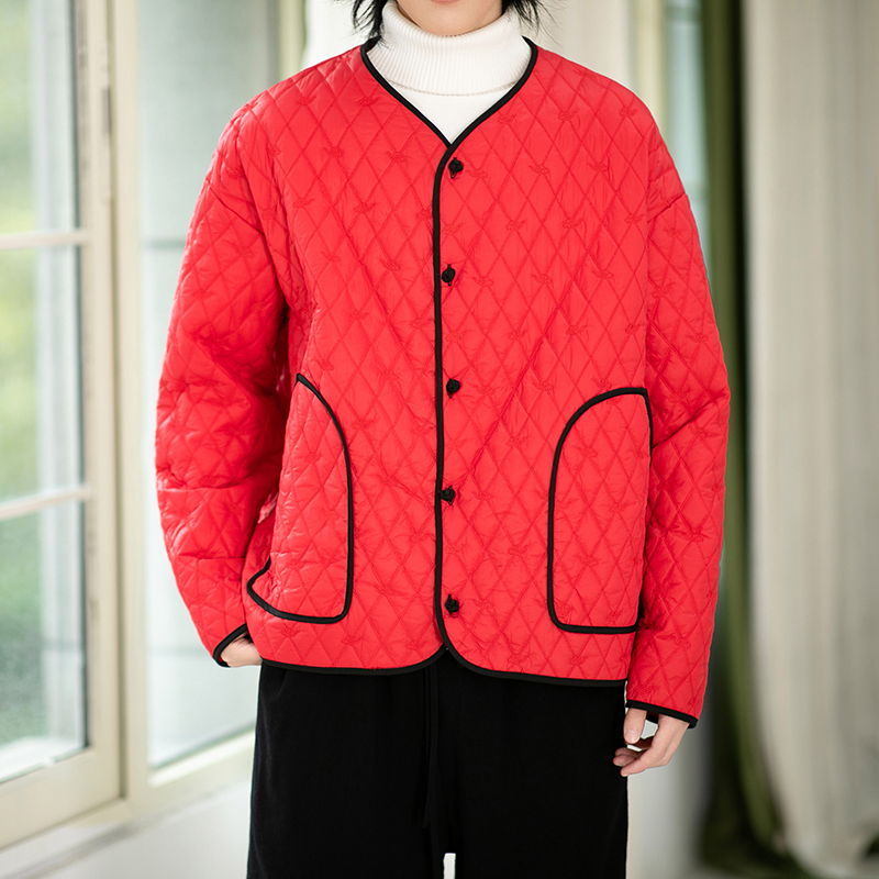 薄棉衣风纯色暗绣花盘扣新中式电商A100-W696-P95，男装棉衣，电商A100